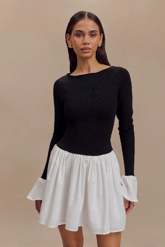 Season Offer Sansa Knit And Linen Mini Dress - Black & White