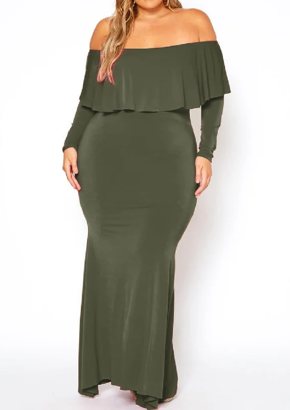 Limited Stock, Big Sale HI Curvy Plus Size Women Elegant Red Carpet Off Shoulder Mermaid Maxi Dress