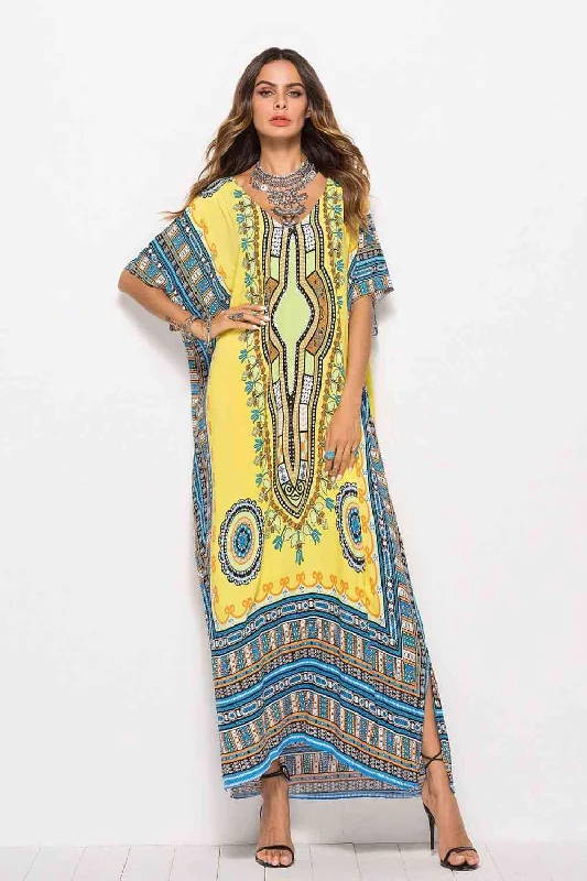 Gorgeous Glamour Collection Printed V-Neck Side Slit Maxi Dress