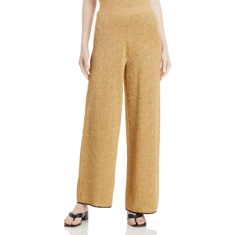 Trend Forward Threads Womens Metallic Knit Wide Leg Pants