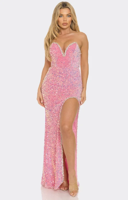 Elegant Clothing Dolly Pink Sequin Front Cutout Maxi Dress