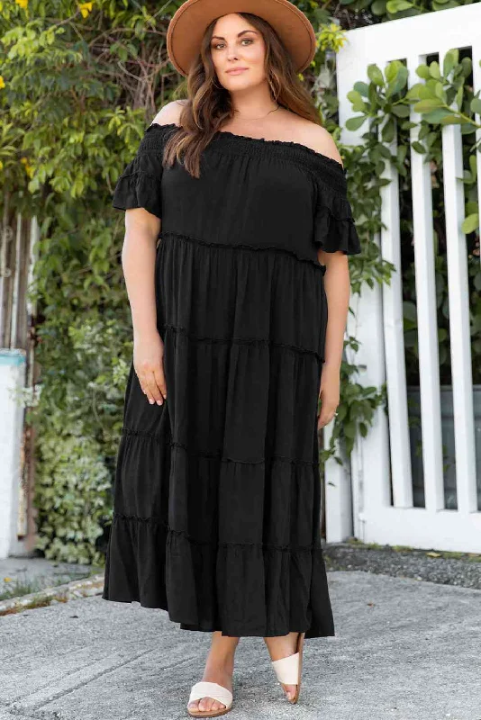 Ride The Style Wave Plus Size Off-Shoulder Ruffle Trim Maxi Dress