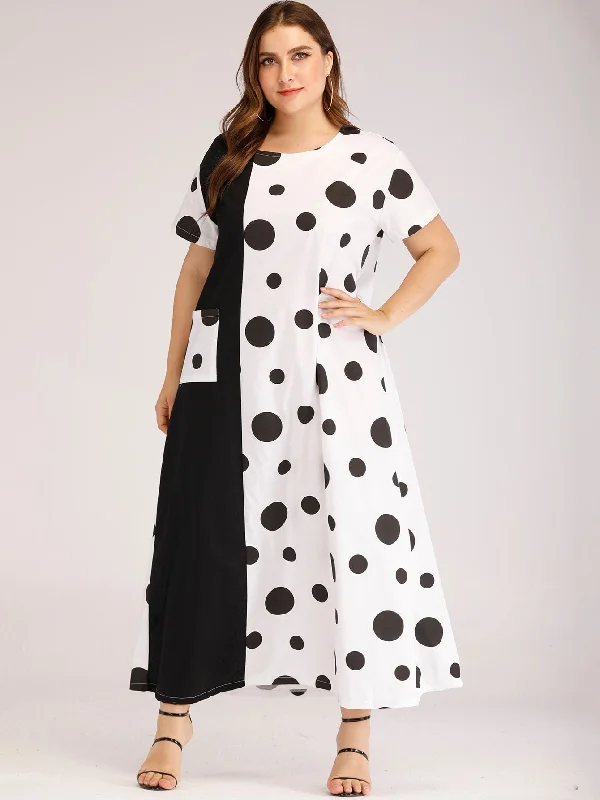 Stylish Looks Plus Polka Dot Print Pocket Detail Maxi Dress