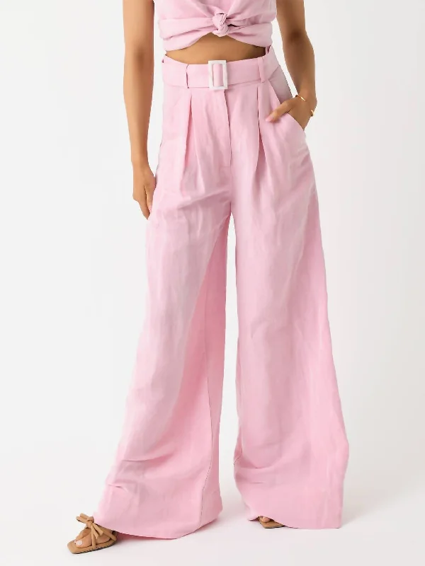 Elevate Your Wardrobe Wide Leg Pleated Pant In Pink Viscose Linen