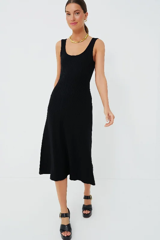 Spring Fashion Black Scoop Sweater Midi Dress