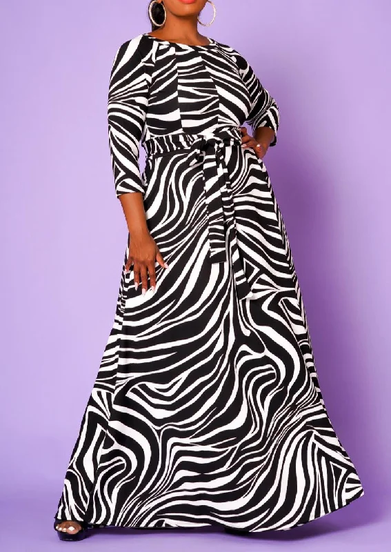 Clearance Sale, All Cheap Hi Curvy Plus Size Women Zebra Print Flare Maxi Dress