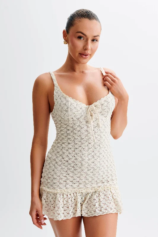 Father's Day Deals Marietta Cupped Lace Mini Dress - Ivory