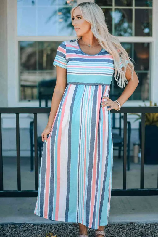 Chic Wardrobe Essentials Striped Print High Waist Maxi Dress