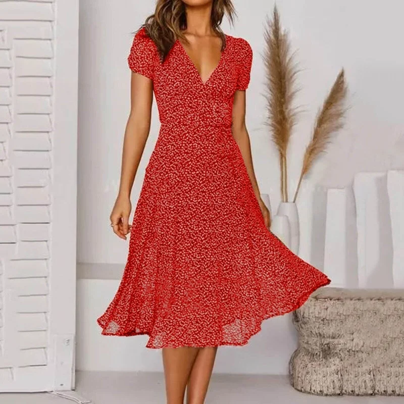 Limited Styles JuliaFashion-2024 Polka Dot A-Line Boho Midi Dress