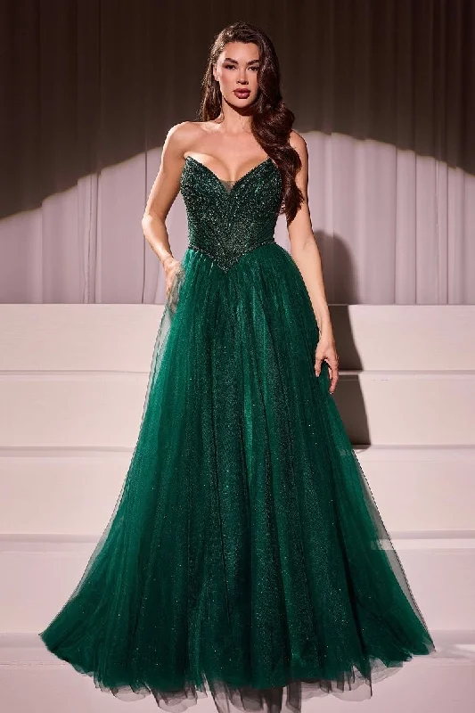 Your Timeless Wardrobe Awaits Ladivine CC415 Size 6 Emerald Sheer Beaded V Neck Corset Prom Dress A Line Shimmer Ballgown Formal Gown