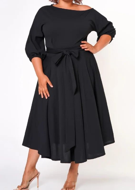 Big Discounts HI Curvy Plus Size women boat neck  Flare maxi Dress