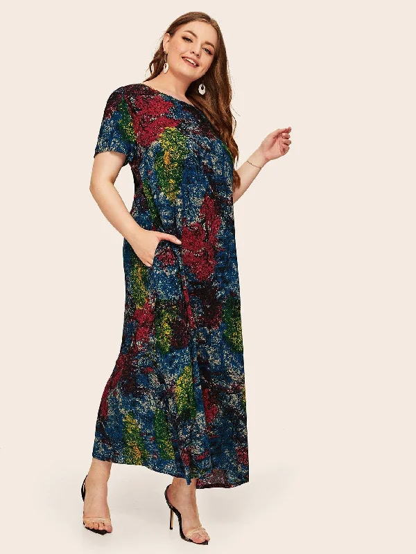 Day To Night Styles Plus Tie Dye Slant Pocket Maxi Dress