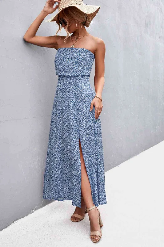 Unleash Your Trend Driven Style Strapless Split Maxi Dress