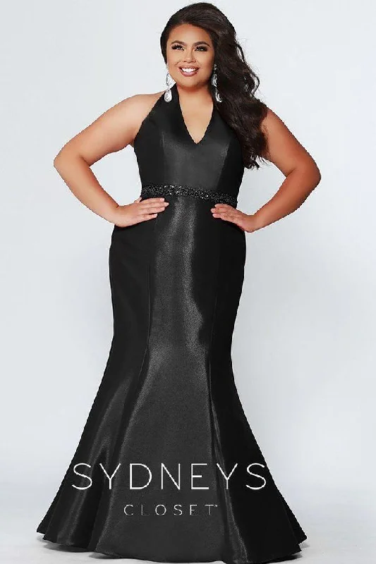 Seasonal Fashion Sydneys Closet Long Satin V-Neck Plus Size Mermaid Prom Dress