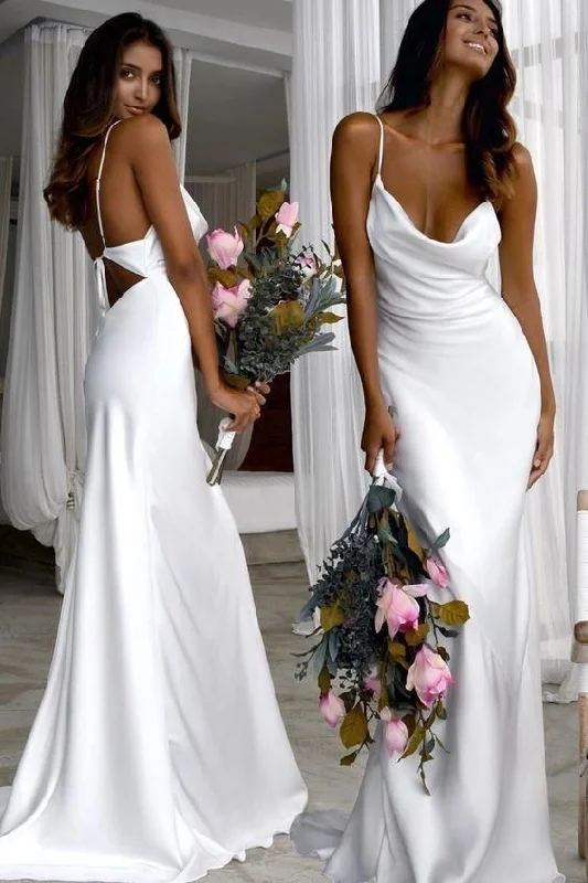 Day To Night Styles Cute Prom Dress, Sexy Slim White Wedding Dresses with Cowl Back  cg6252