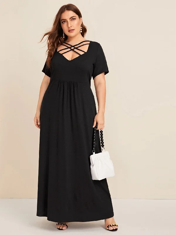 Trend Forward Threads Plus Criss Cross Tie Back Maxi Dress