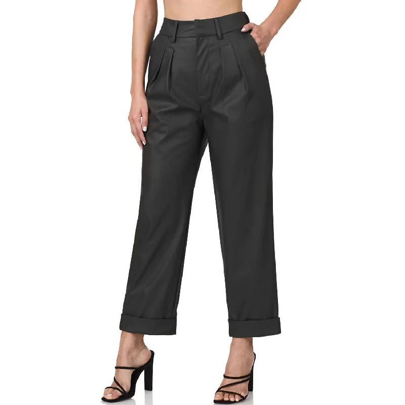 Quick Grab Deals Vegan Leather Pleat Front Pants In Black