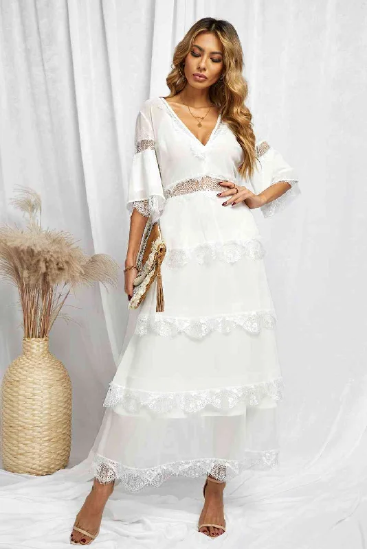 Stay Ahead In Style V-Neck Spliced Lace Maxi Dress