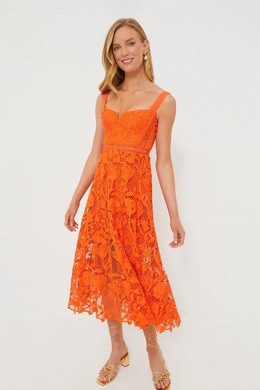 Limited Time Flash Sale Orange Lace Midi Dress