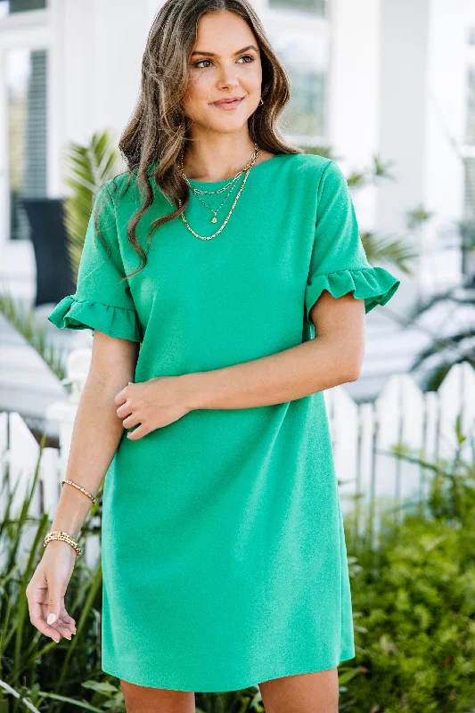 Limited Time Can't Hide Kelly Green Ruffled Shift Dress