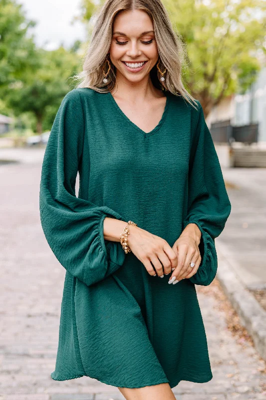 Style Versatile Women's Collection Loud And Clear Forest Green Bubble Sleeve Dress