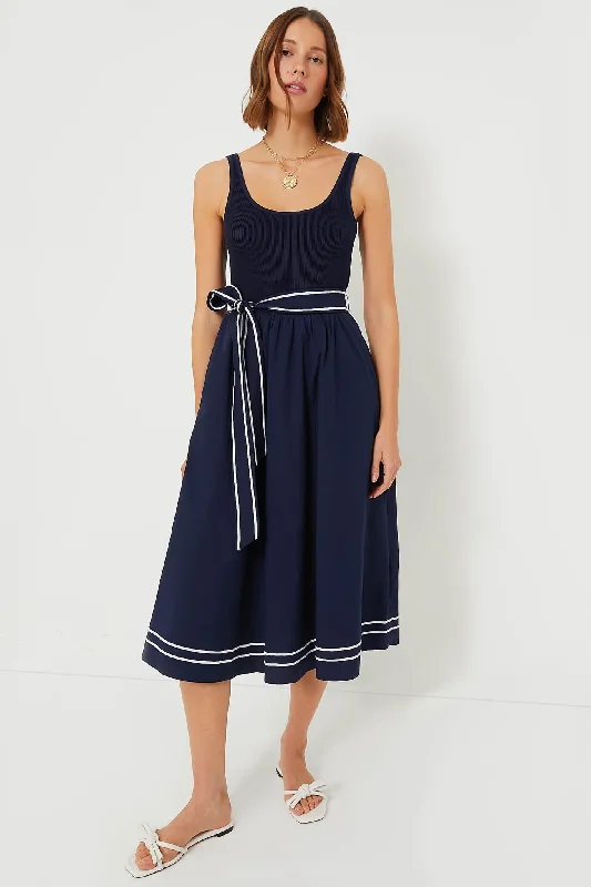 You'Ll Love Us Because Nautical Navy Poplin Rib Midi Dress