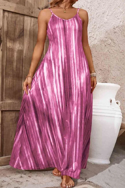 Runway Inspired Wear Tie-Dye Spaghetti Strap Maxi Dress