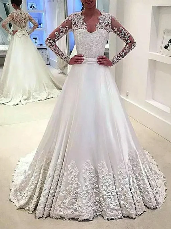 Limited Time Special Offer Women A-Line Appliques Wedding Dresses Long Sleeves Lace Bridal Gowns YWD165