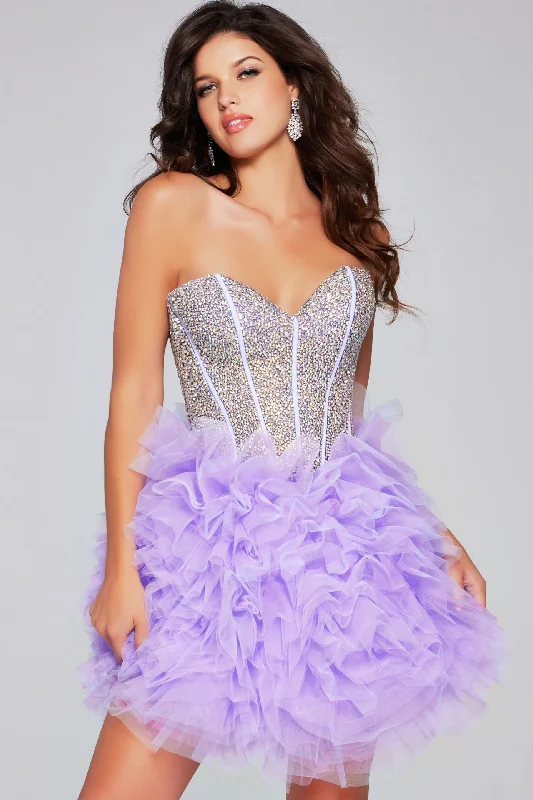 Must Haves Jovani 39748 Short Ruffle Crystal Corset Dress Homecoming Formal Cocktail Gown Strapless