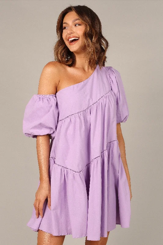 Boutique Styles Lottie Off Shoulder Mini Dress - Lilac