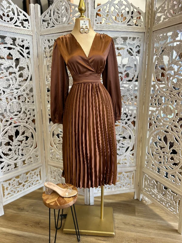 Huge Markdowns Bronze Pleated Midi Dress- Not Stretchy