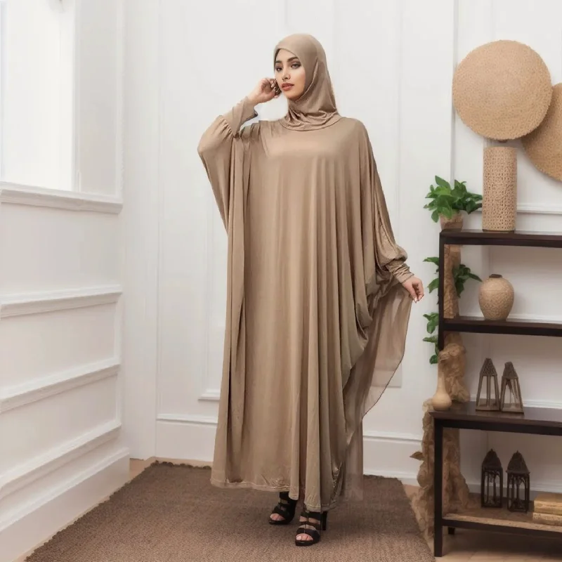 Exclusive Designer Collection JuliaFashion - Women Solid Color Headgear Bat Cardigan Robes Ramadan Muslim Muslim Clothes Long Sleeve Cardigan Maxi Dress