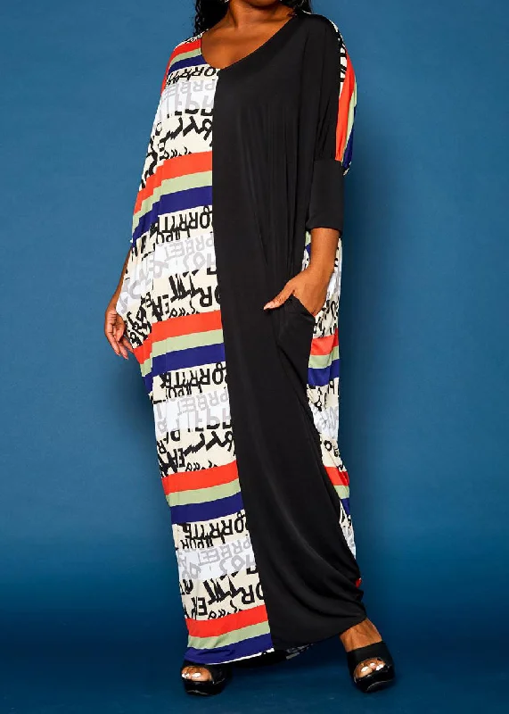 New Arrivals Hi Curvy Plus Size Women Multi Splice Caftan Maxi Dress With Pockets