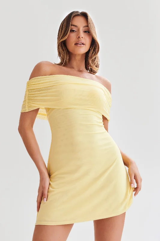 Flash Sales Josie Off Shoulder Mesh Mini Dress - Lemon