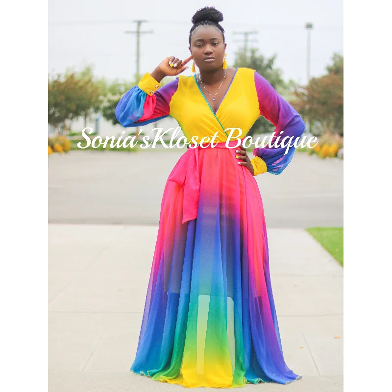 Trendy Clothing Sale RAINBOW SPLASH MAXI DRESS