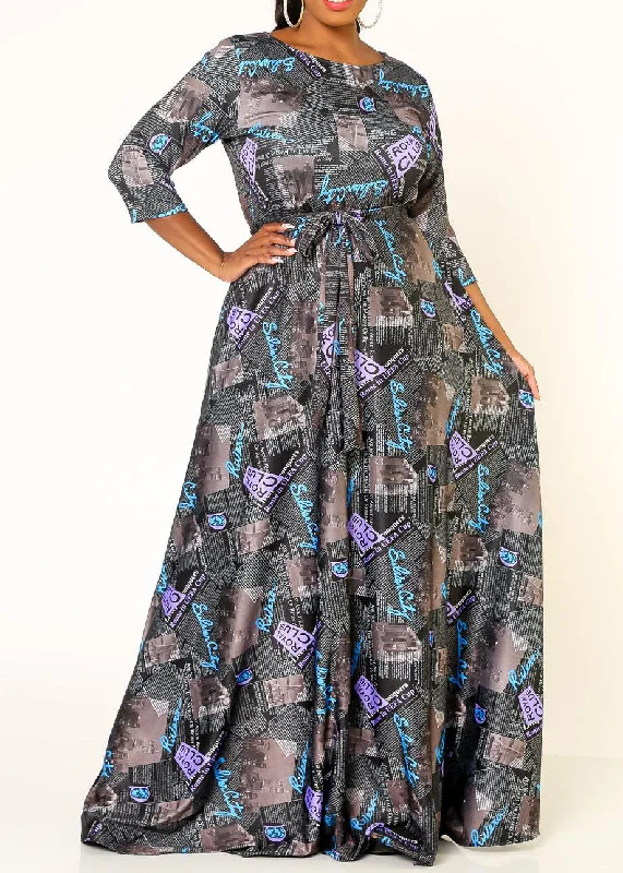 Seasonal Picks Hi Curvy Plus Size Women Letter Print Fit & Flare Maxi Dress Made In USA