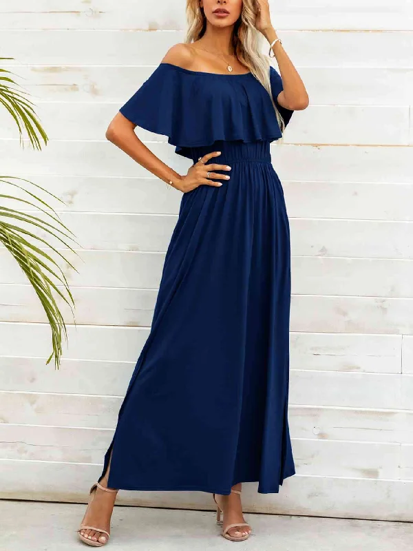 Trendsetting Threads Off-Shoulder Slit Maxi Dress