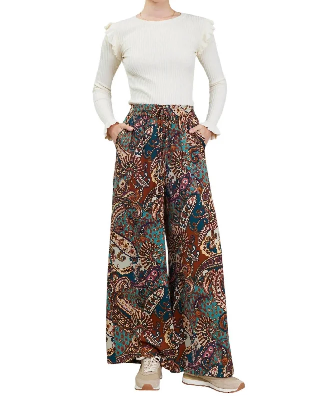 Trendy Attire For Her High Elasticized Waist Pants In Brown Multi