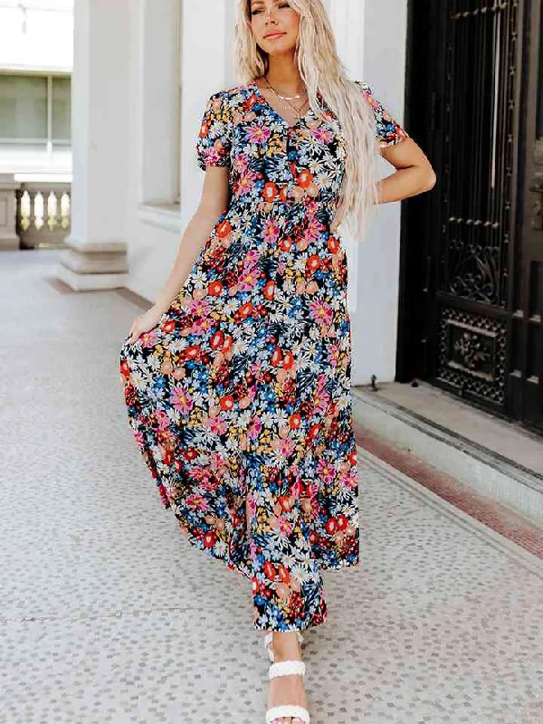 Unleash Your Trendy Side Printed V-Neck Short Sleeve Maxi Dress