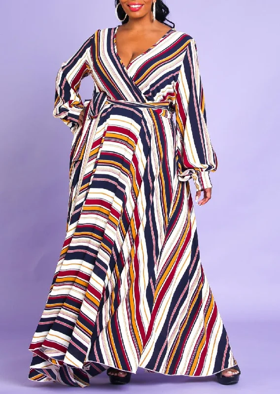 Absurdly Cheap Sale Hi Curvy Plus Size Women Multi Stripe Flare Maxi Dress