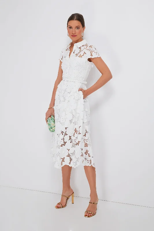 Shop Sales White 3D Cotton Lace Midi Dress