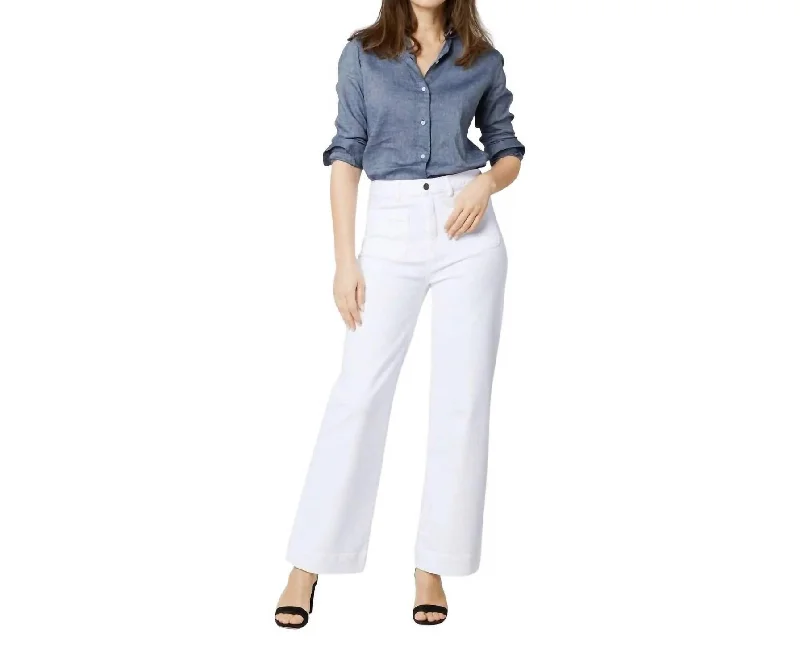 Budget Friendly Column Patch Pocket Jean In White Stretch Denim