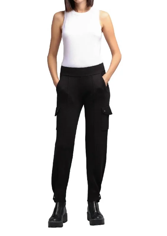 Attire Sale Cotton Blend Pleated Snap Leg Pant In Black