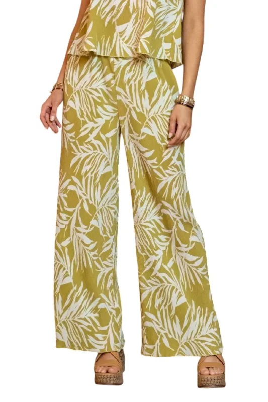 Chic Style, Always In Vogue Leaf Print Dress Pants In Kiwi