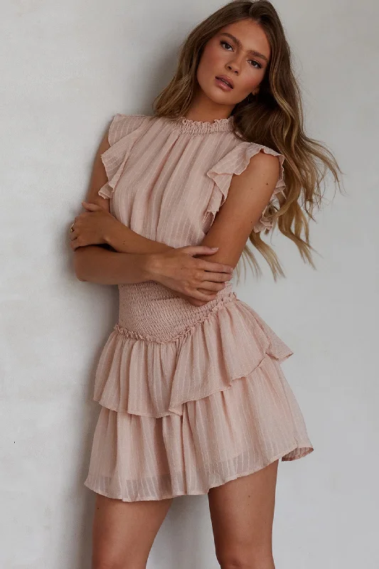 High End Women's Wear San Jacinto Ruffle Shoulder Mini Dress Blush