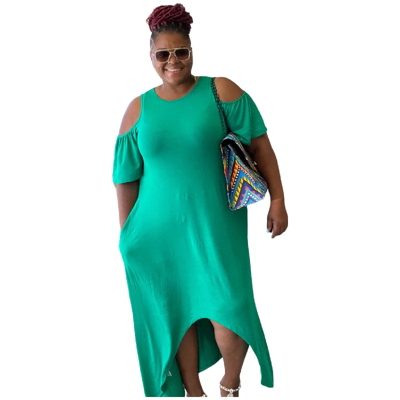 Popular Collection Women's Plus-Size Asymmetric Cut Out Shoulder Maxi Dress