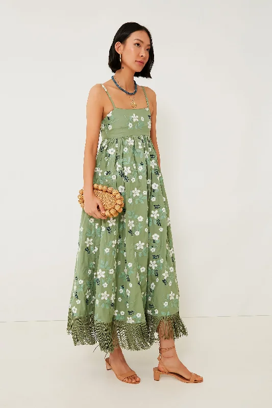 Explore What's New Green Gavin Fringe Midi Dress