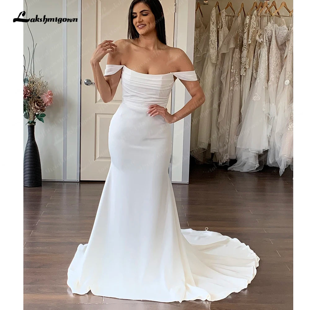 Evening Elegance Roycebridal Simple Pleat Mermaid Wedding Dresses 2025 Boat Neck Backless Boho Bridal Gown off white vestido de boda