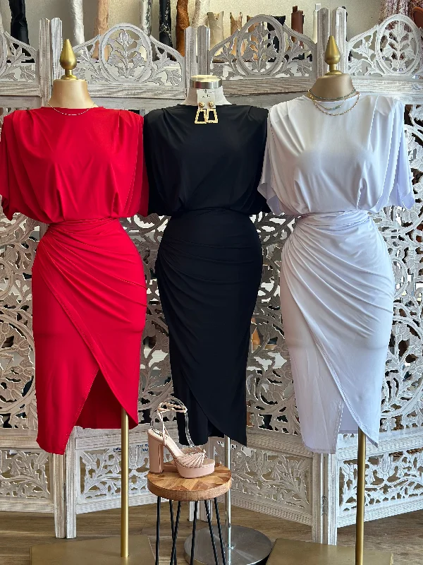 Limited Time Offer Draped Midi Dress- Stretchy