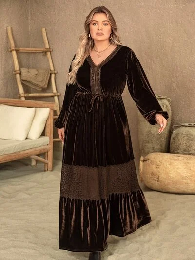 Athleisure Wear Special Offer Plus Size V-Neck Balloon Sleeve Maxi Dress